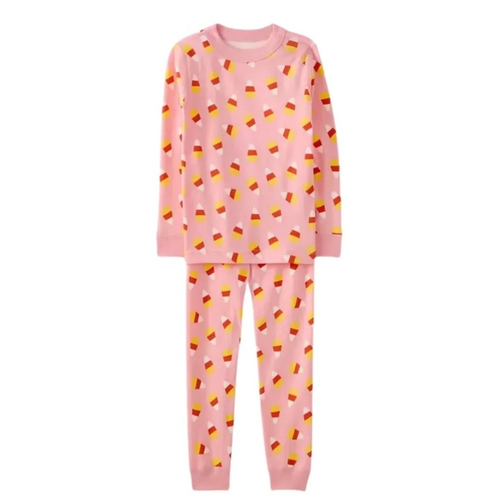 Hanna Andersson Pink Candy Corn Kids Long John Pajama Set Size US 6-7